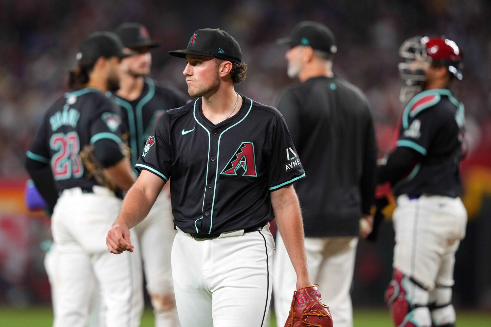 Arizona Diamondbacks starting pitcher Brandon Pfaadt is removed from the game in the seventh inning.