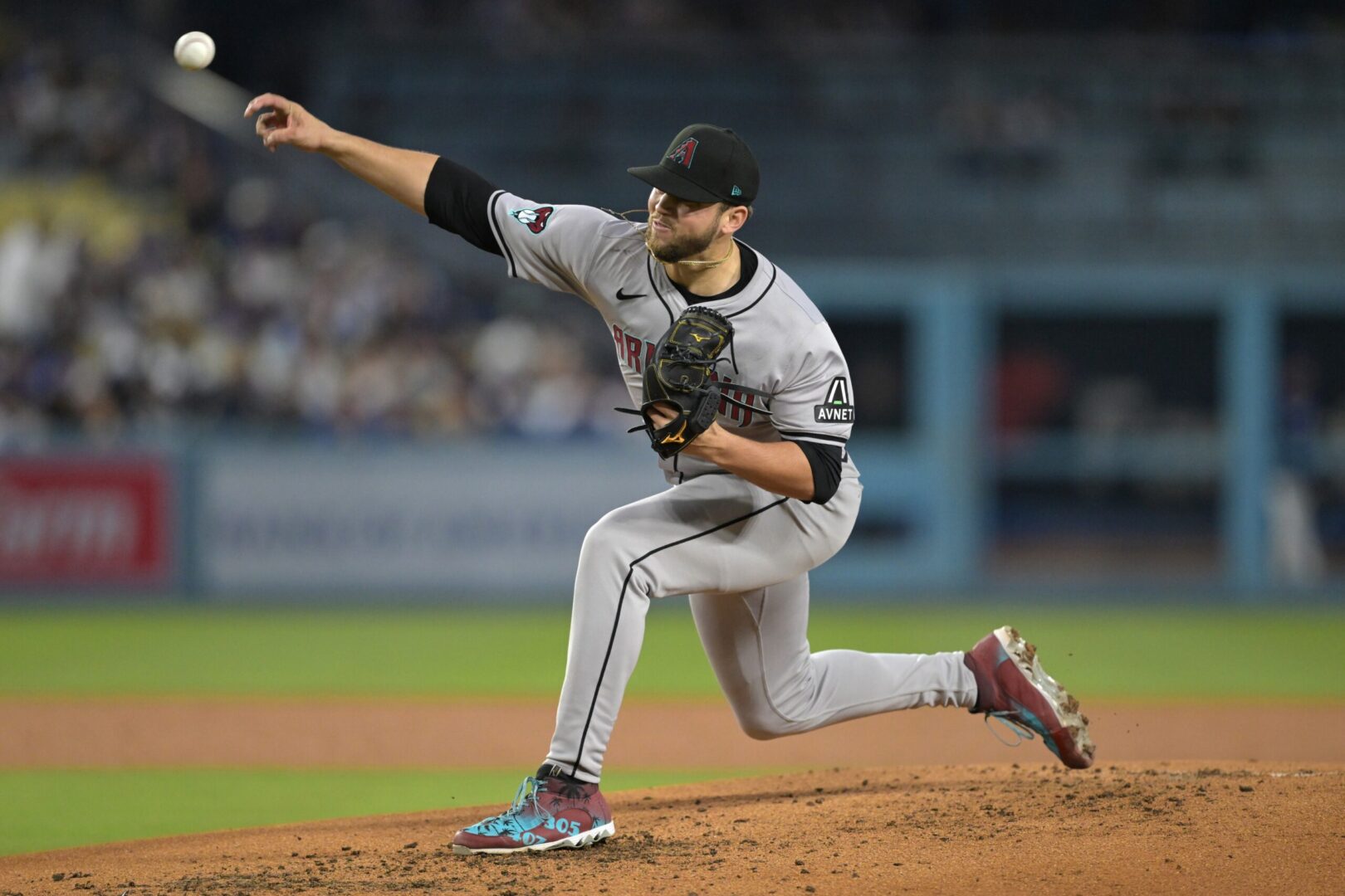 Arizona Diamondbacks right-hander Slade Cecconi pitches against the Dodgers.