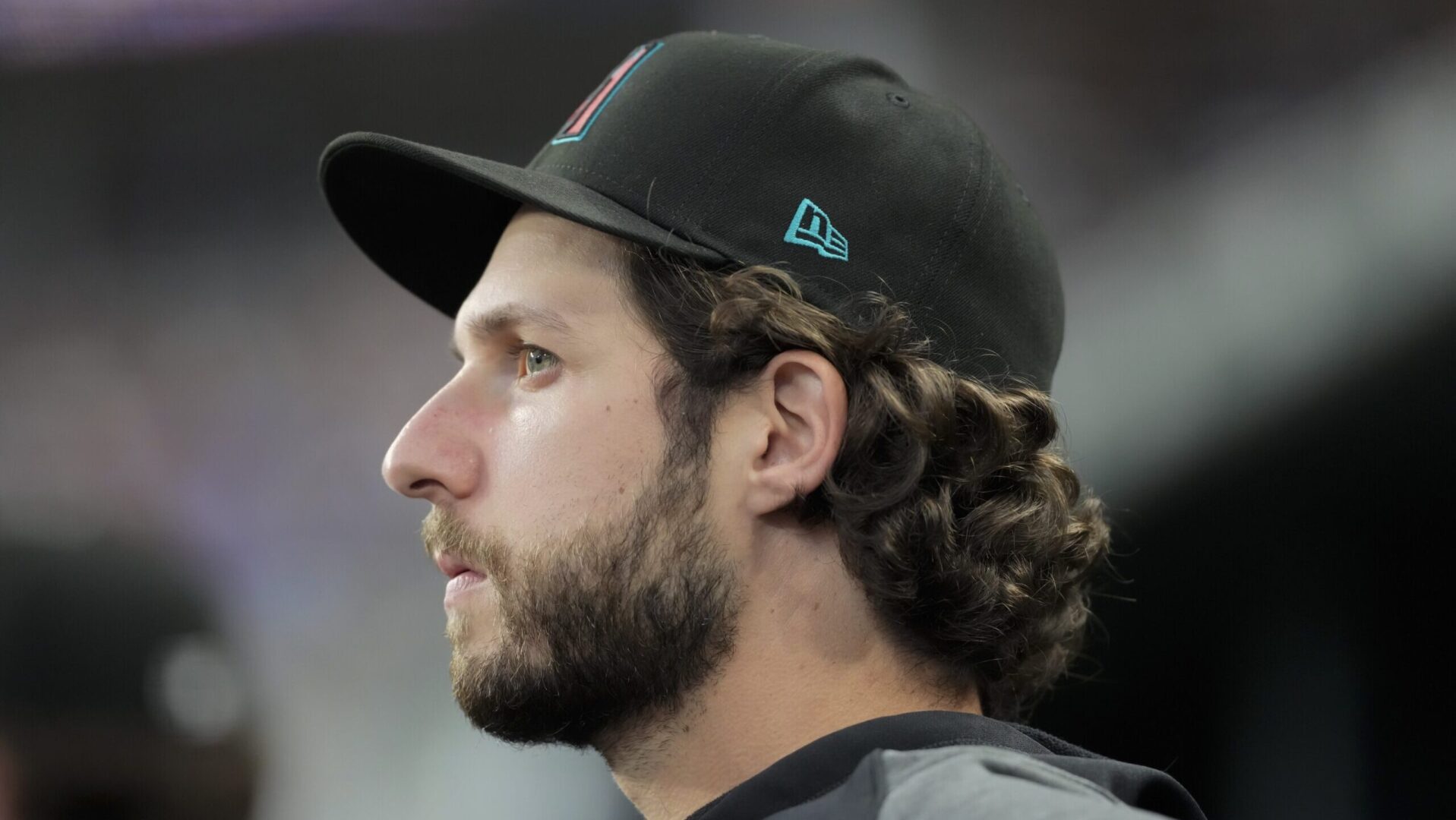 Zac Gallen watches the Diamondbacks play the Rangers at Globe Life Field.