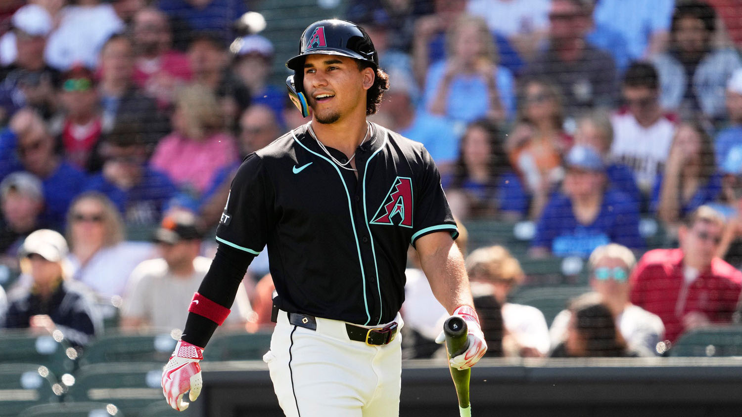 Arizona Diamondbacks center fielder Alek Thomas strikes out against the Kansas City Royals at Salt River Fields at Talking Stick.