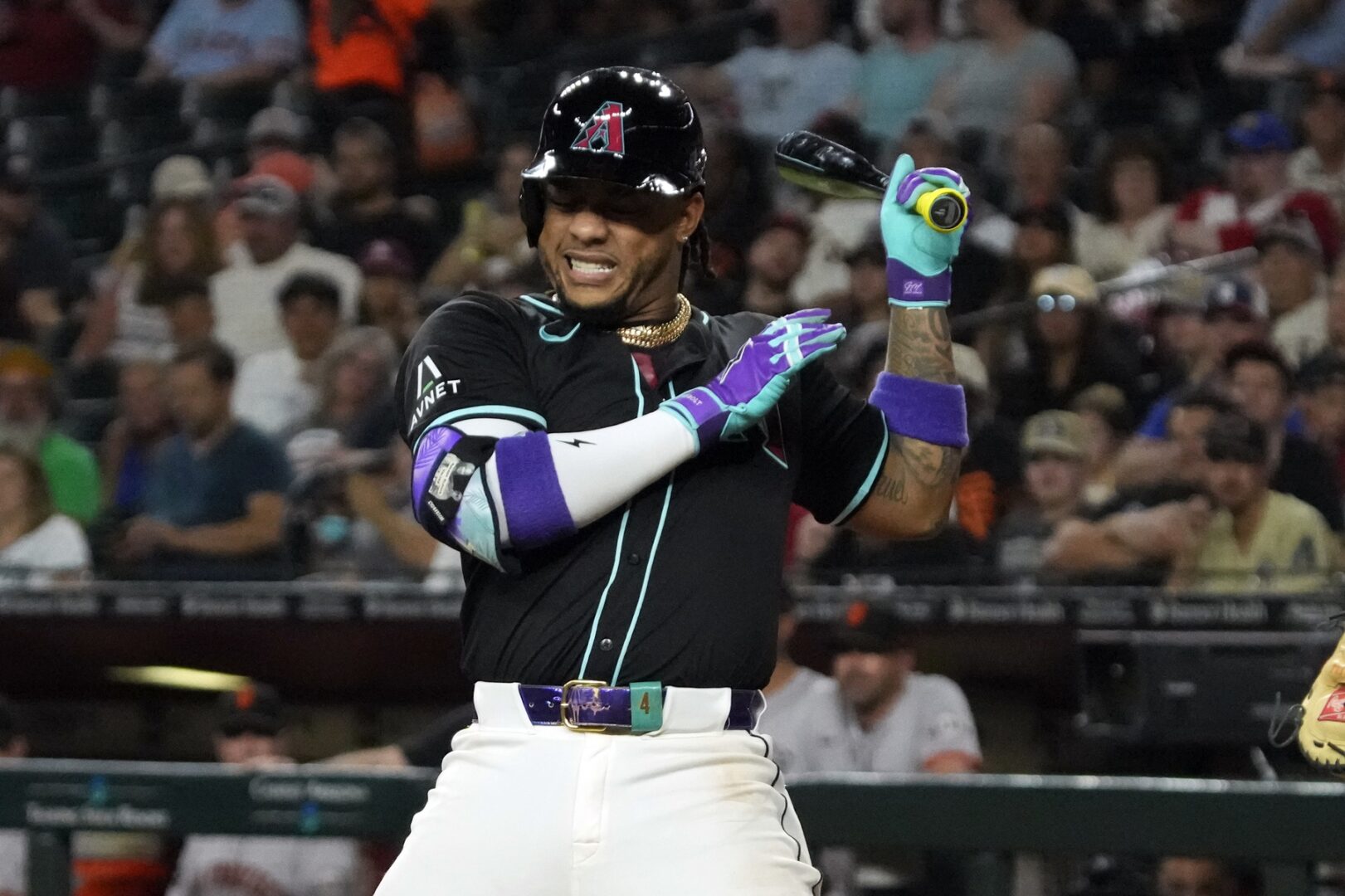 Ketel Marte bats against the San Francisco Giants at Chase Field.
