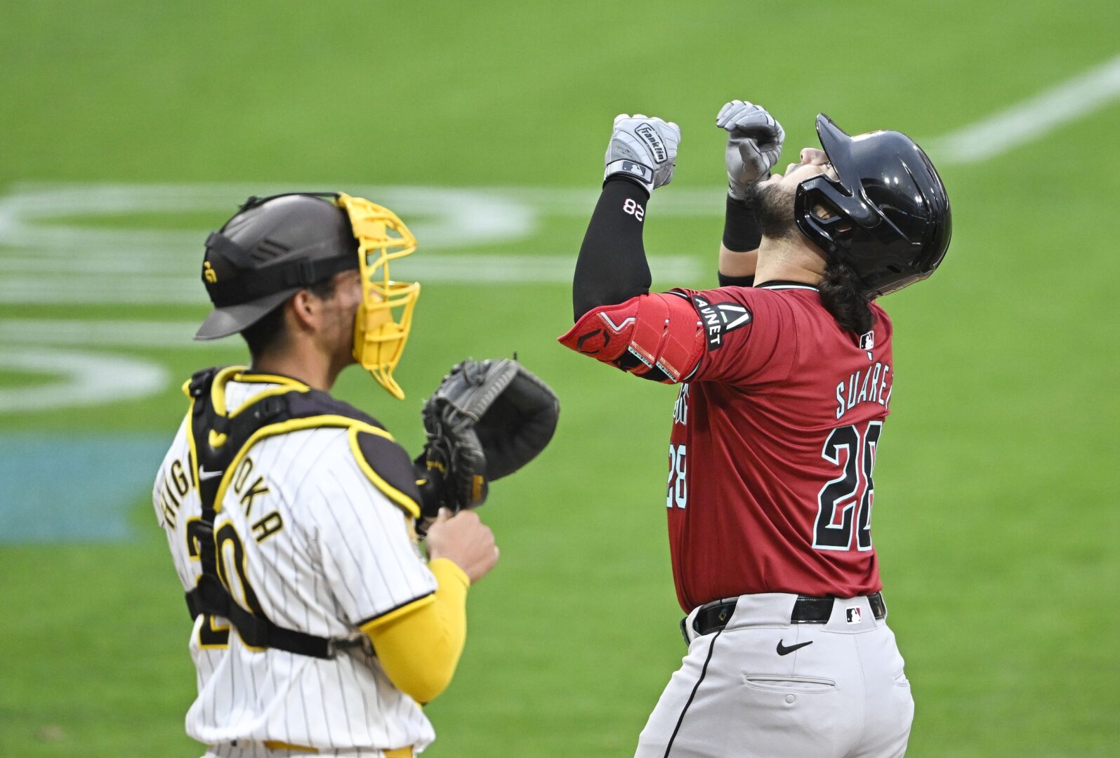 Arizona Diamondbacks third baseman Eugenio Suarez celebrates after hitting a solo home run against the Padres at Petco Park.