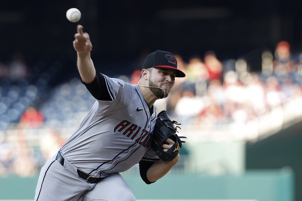 Diamondbacks starting pitcher Slade Cecconi pitches to the Washington Nationals at Nationals Park.