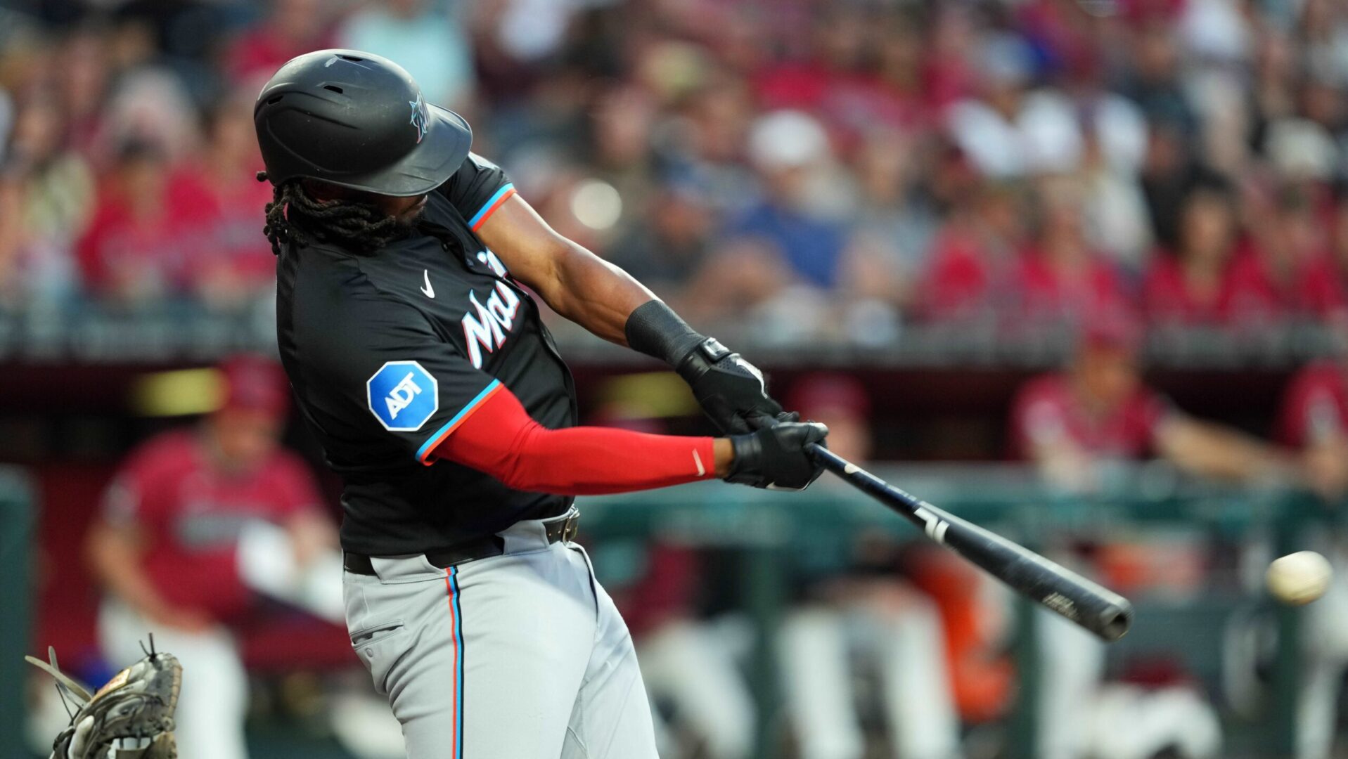 Miami Marlins first baseman Josh Bell bats against the Arizona Diamondbacks at Chase Field