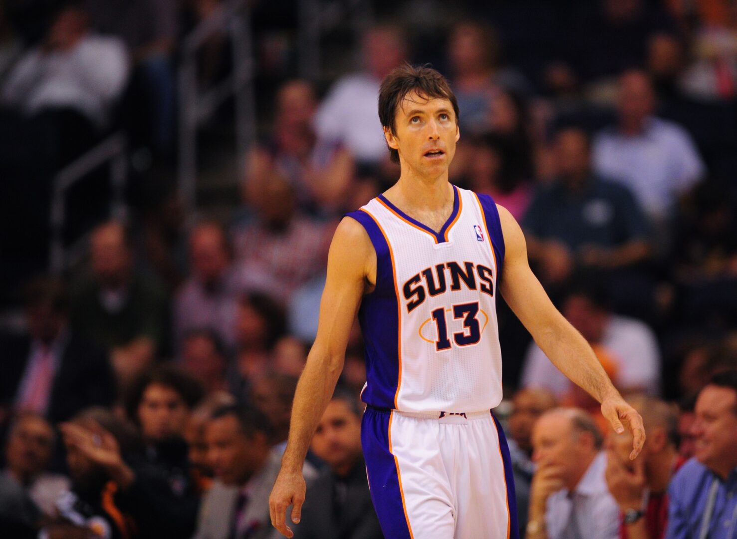 Apr. 25, 2012; Phoenix, AZ, USA; Phoenix Suns guard Steve Nash in the first quarter against the San Antonio Spurs at the US Airways Center. Mandatory Credit: Mark J. Rebilas-USA TODAY Sports