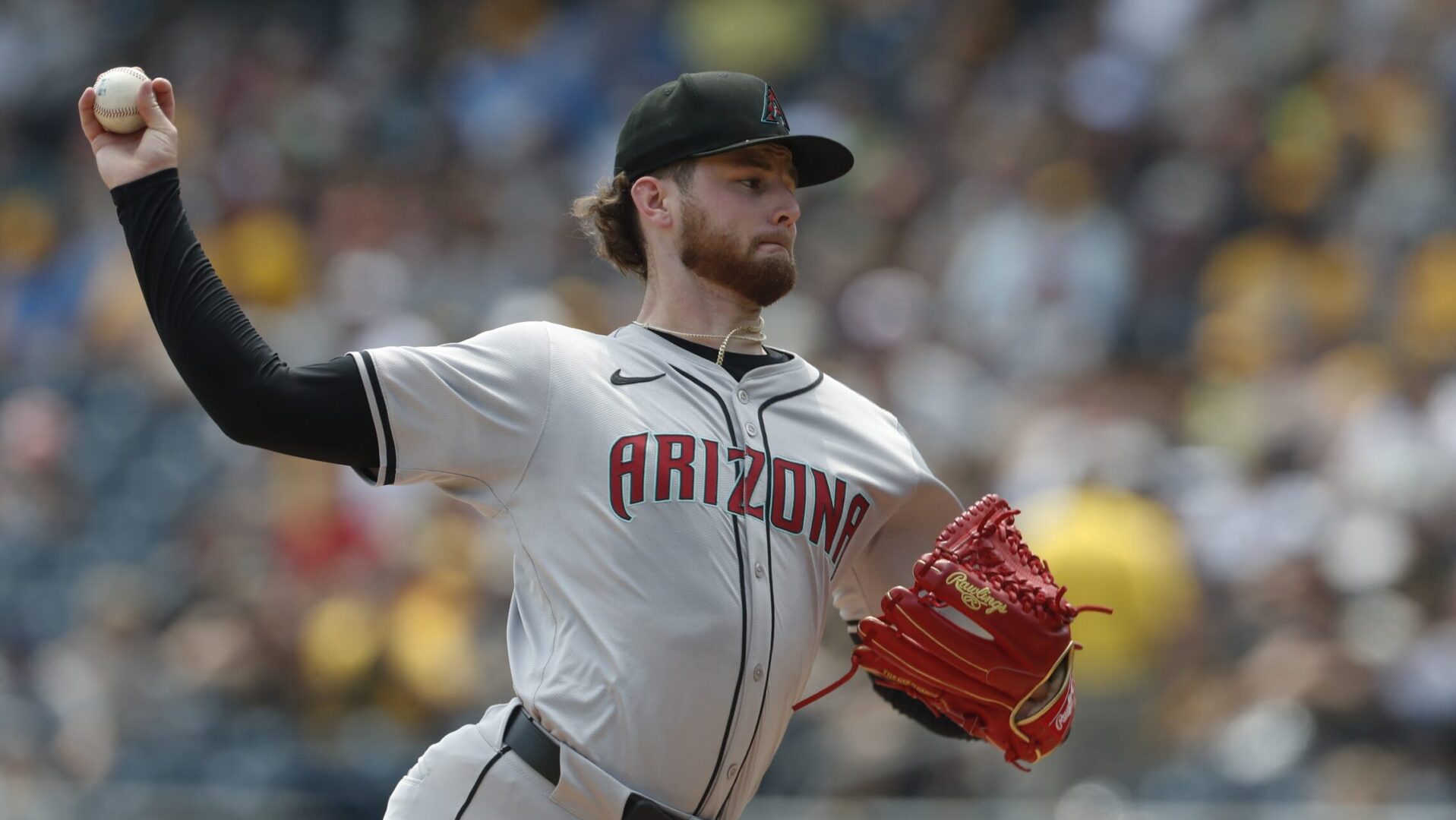 Diamondbacks right-hander Ryne Nelson pitches against the Pittsburgh Pirates at PNC Park.