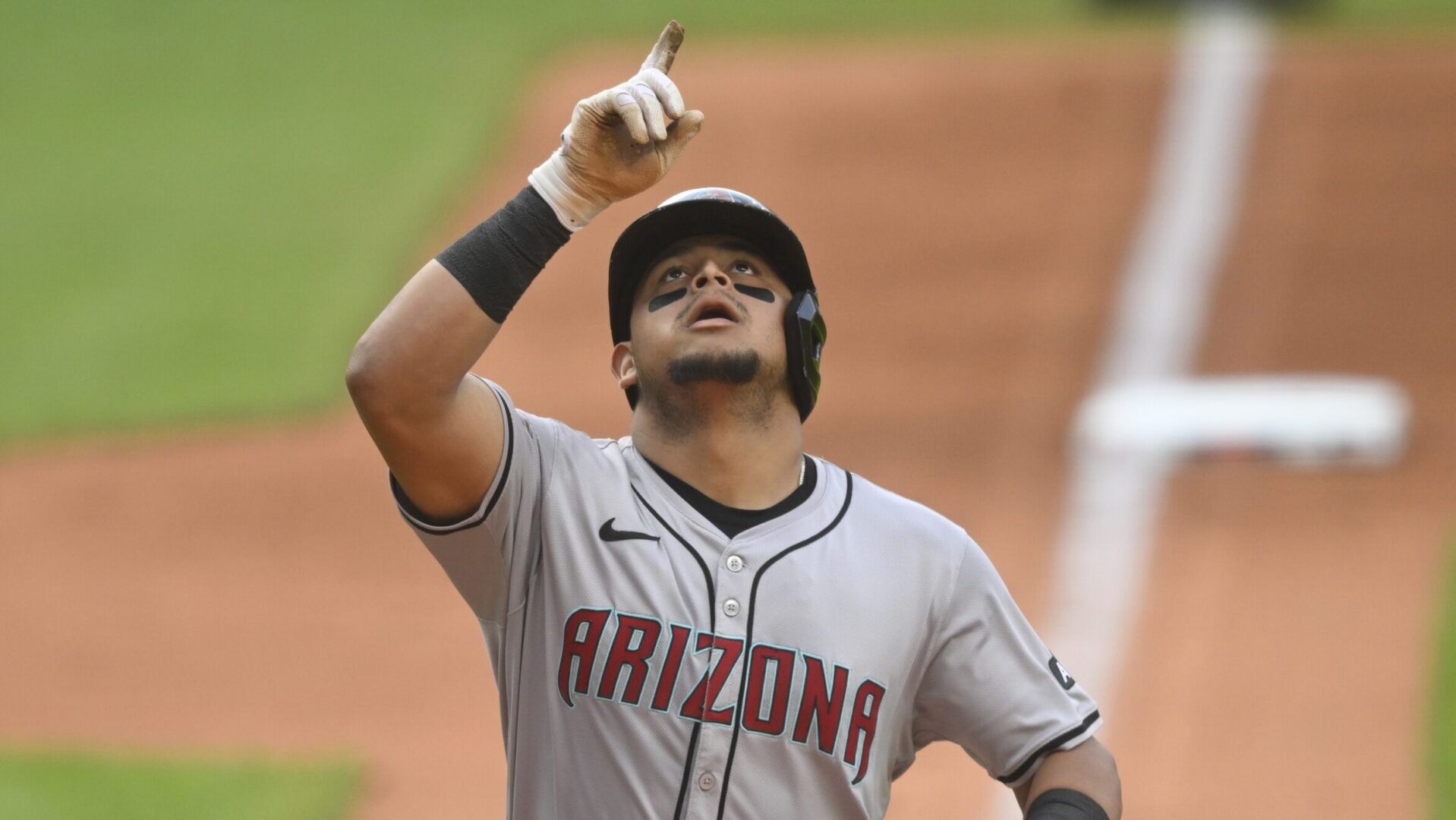 Diamondbacks catcher Gabriel Moreno rounds the bases after hitting a home run against the Cleveland Guardians.