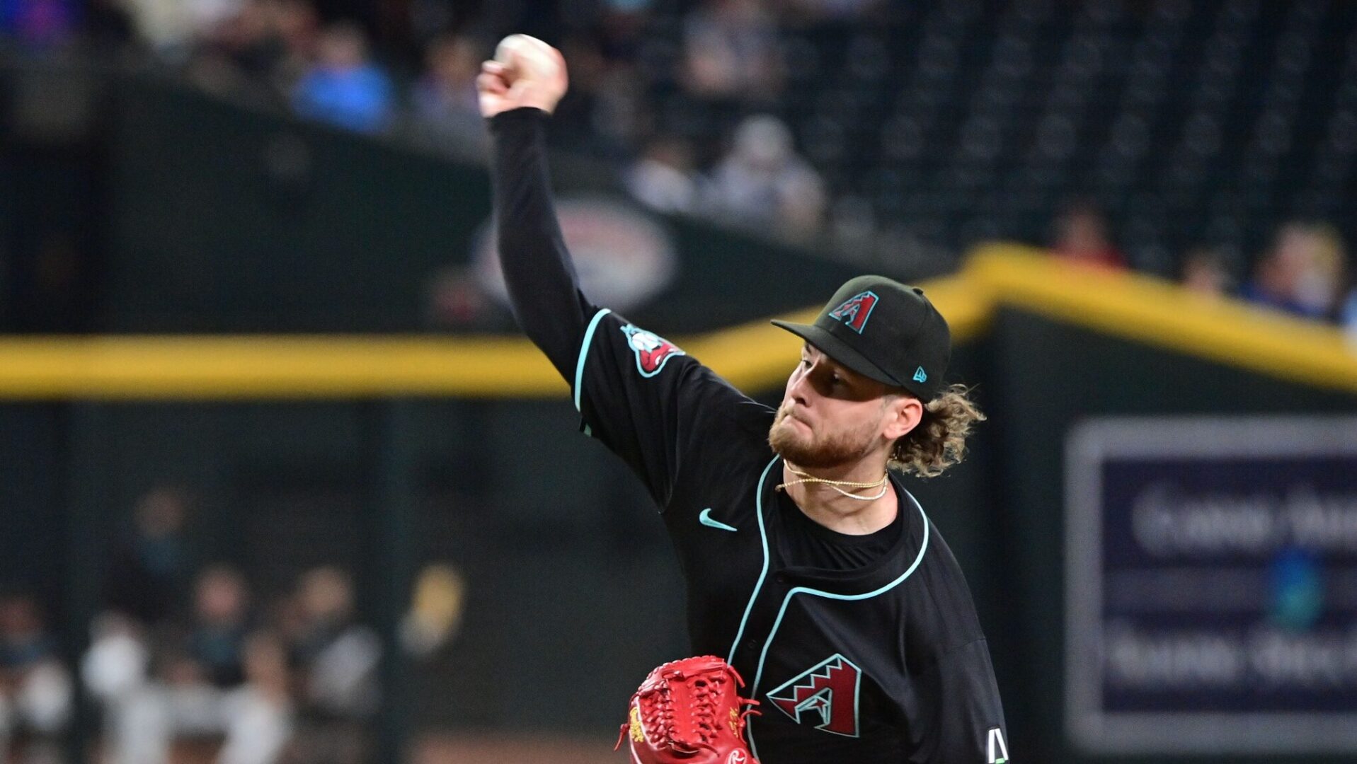 Diamondbacks starting pitcher Ryne Nelson pitches against the New York Mets at Chase Field.