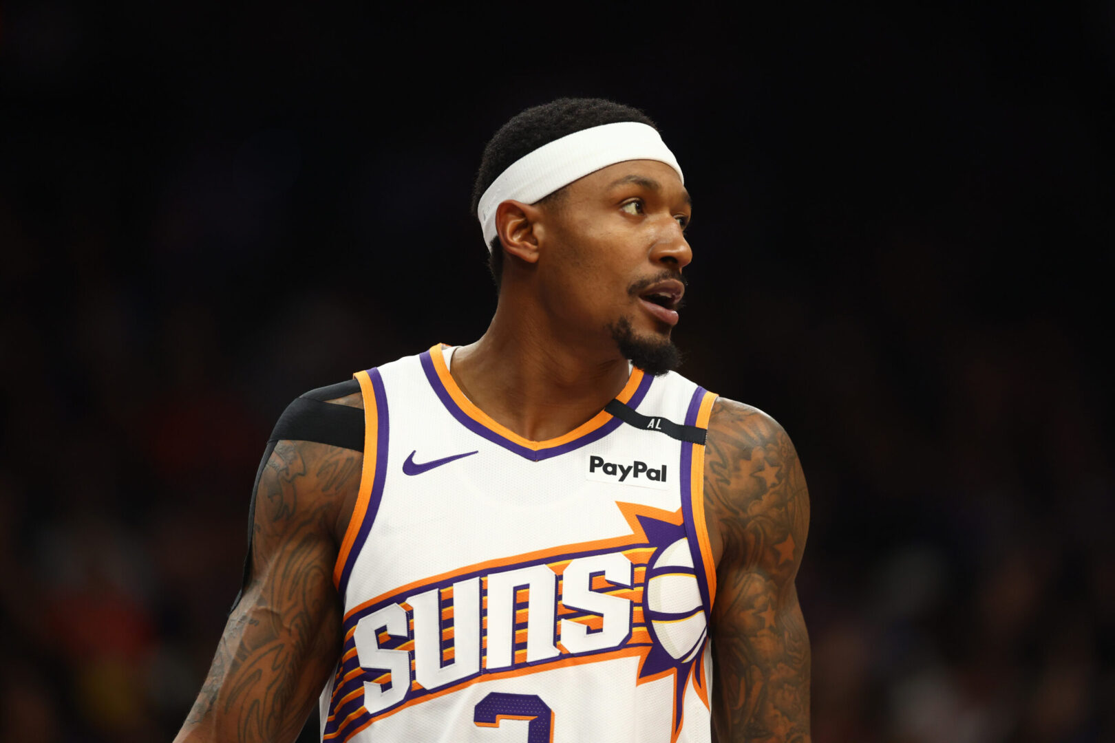 Oct 28, 2024; Phoenix, Arizona, USA; Phoenix Suns guard Bradley Beal (3) against the Los Angeles Lakers at Footprint Center. Mandatory Credit: Mark J. Rebilas-Imagn Images