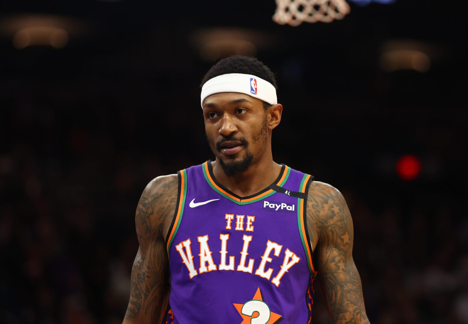 Dec 19, 2024; Phoenix, Arizona, USA; Phoenix Suns guard Bradley Beal (3) against the Indiana Pacers at Footprint Center. Mandatory Credit: Mark J. Rebilas-Imagn Images