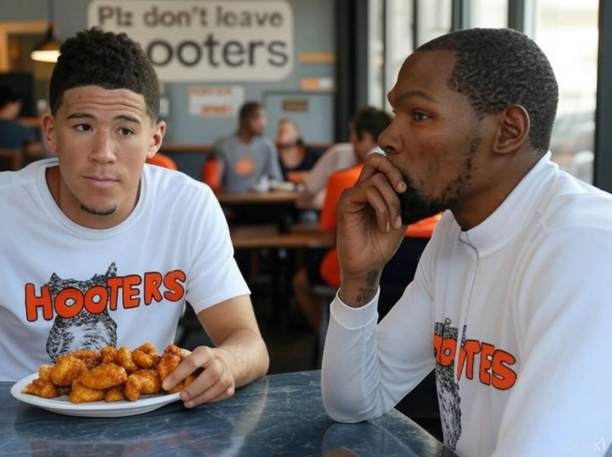 A.I. generated image of Phoenix Suns teammates Devin Booker and Kevin Durant eating at Hooters (Image via Instagram/Kevin Durant)