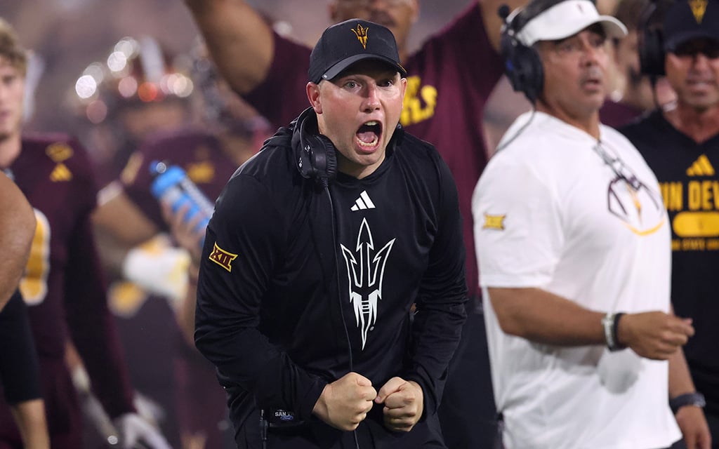 Arizona State coach Kenny Dillingham will test his team’s 4-1 start against the veteran leadership of Utah’s Kyle Whittingham Friday in Tempe. (Photo by Dylan Wickman/Cronkite News)