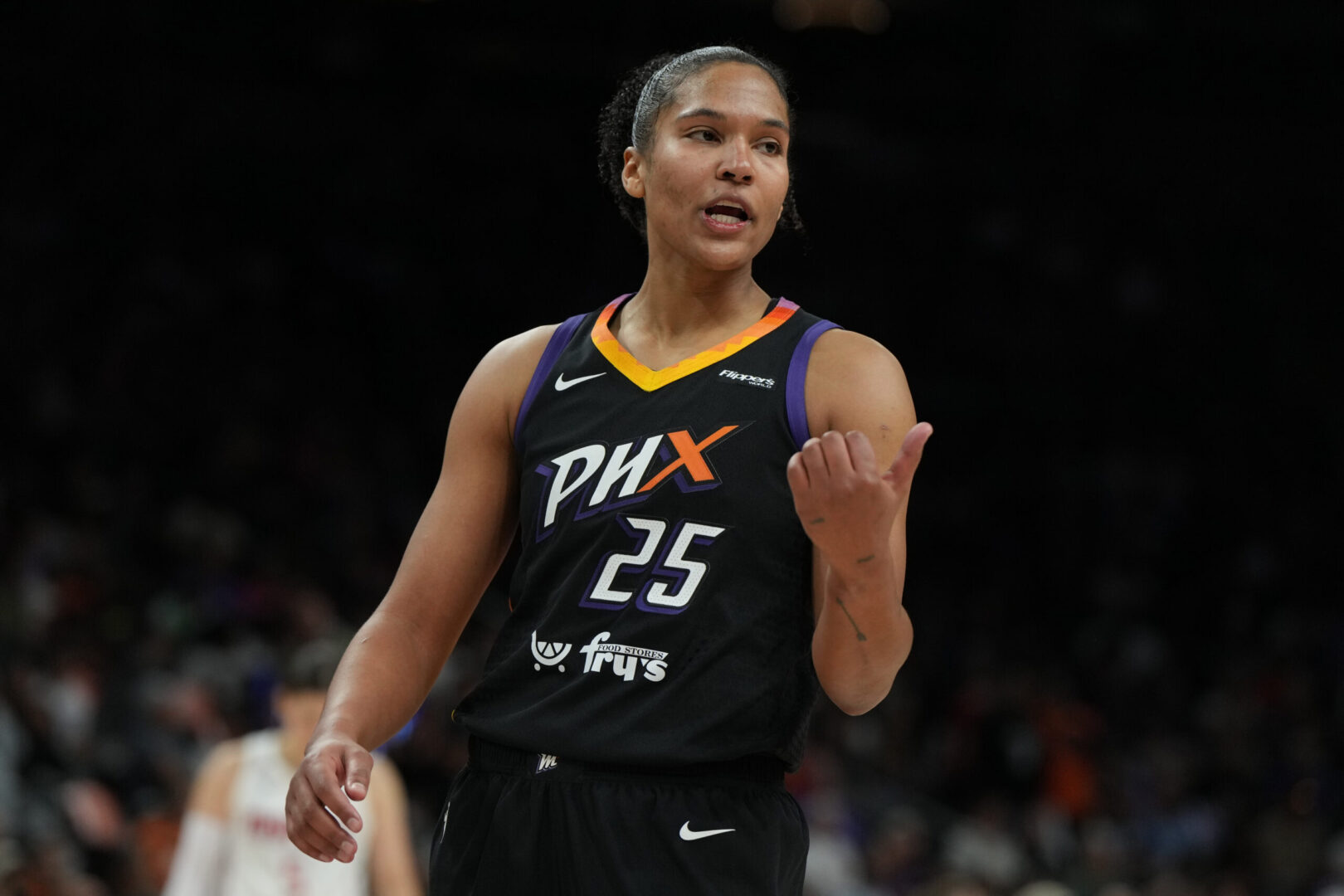Phoenix Mercury forward Alyssa Thomas reacts after a foul call against the Washington Mystics on May 25, 2025. Credit: Rick Scuteri-Imagn Images