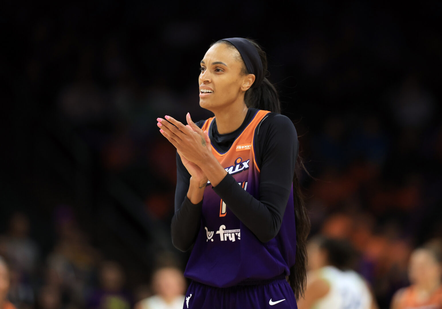 Jul 9, 2025; Phoenix, Arizona, USA; Phoenix Mercury forward DeWanna Bonner (14) against the Minnesota Lynx at PHX Arena. Mandatory Credit: Mark J. Rebilas-Imagn Images