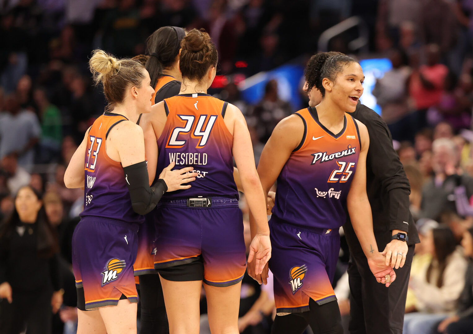 Jul 14, 2025; San Francisco, California, USA; Phoenix Mercury forward Alyssa Thomas (25) after the game against the Golden State Valkyries during the fourth quarter at Chase Center. Mandatory Credit: Kelley L Cox-Imagn Images