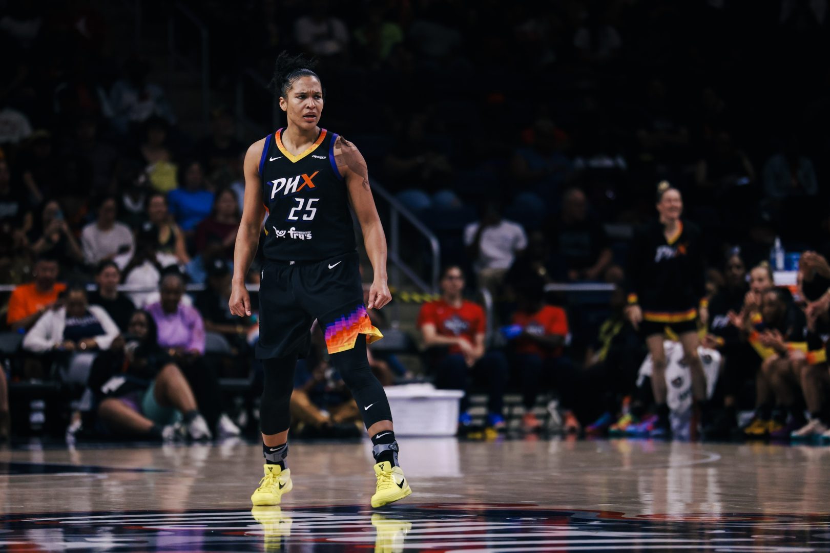 Jul 27, 2025; Washington, District of Columbia, USA; Phoenix Mercury forward Alyssa Thomas (25) reacts after making a shot in the third quarter against the Washington Mystics at CareFirst Arena. Mandatory Credit: Emily Faith Morgan-Imagn Images