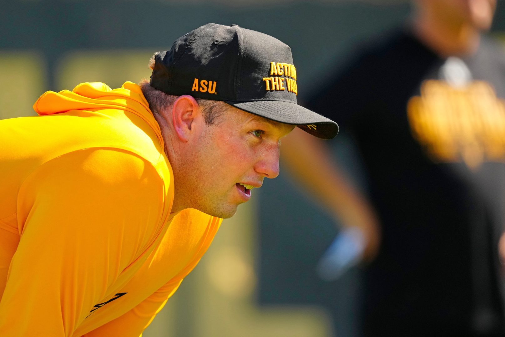 Arizona State head coach Kenny Dillingham watches his linemen run a drill during the first day of fall practice in Tempe, Ariz. on July 30, 2025. © Patrick Breen/The Republic / USA TODAY NETWORK via Imagn Images