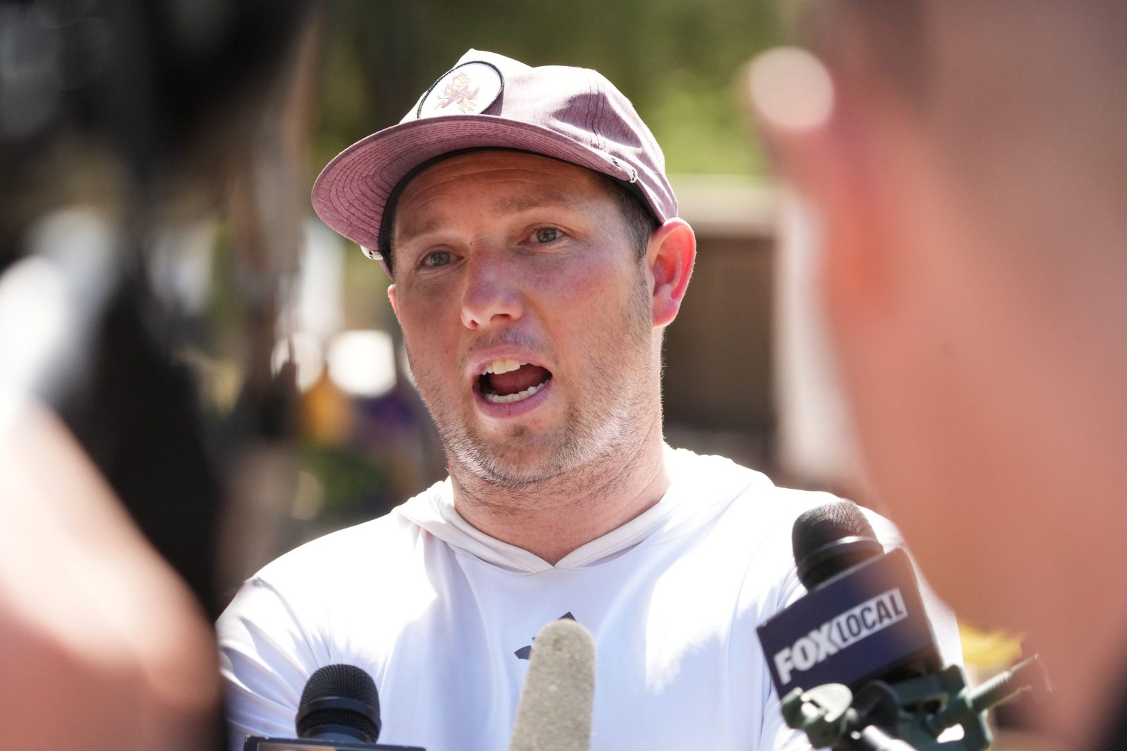 ASU head coach Kenny Dillingham speaks to the media after the team held their first day of practice at Camp Tontozona on Aug. 6, 2025.