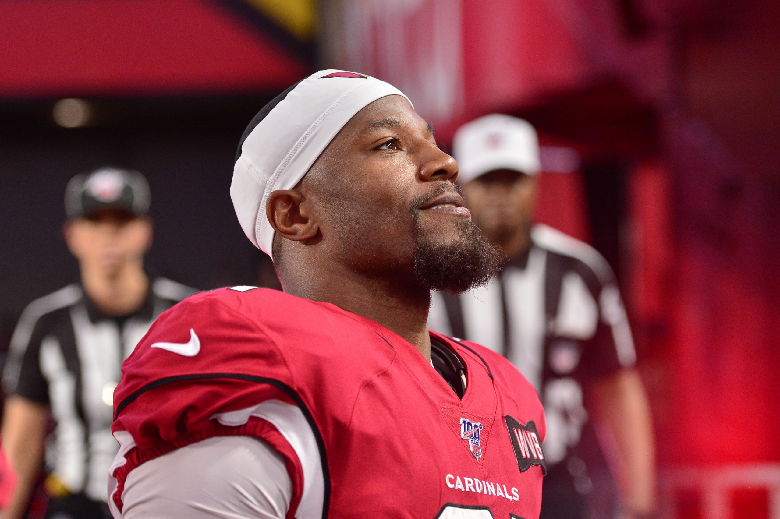 Dec 8, 2019; Glendale, AZ, USA; Arizona Cardinals running back David Johnson (31) looks on prior to the game against the Pittsburgh Steelers at State Farm Stadium. Mandatory Credit: Matt Kartozian-USA TODAY Sports