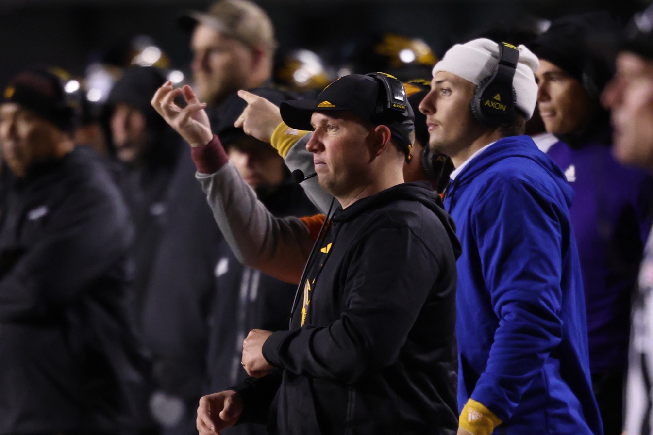 Oct 11, 2025; Salt Lake City, Utah, USA; Arizona State Sun Devils head coach Kenny Dillingham looks on during the third quarter of the game against the Utah Utes at Rice-Eccles Stadium. Mandatory Credit: Rob Gray-Imagn Images