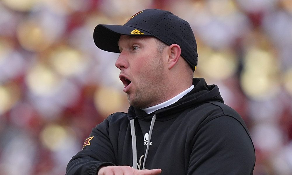 Kenny Dillingham coaching on the sideline for ASU in 2025 matchup versus Iowa State.