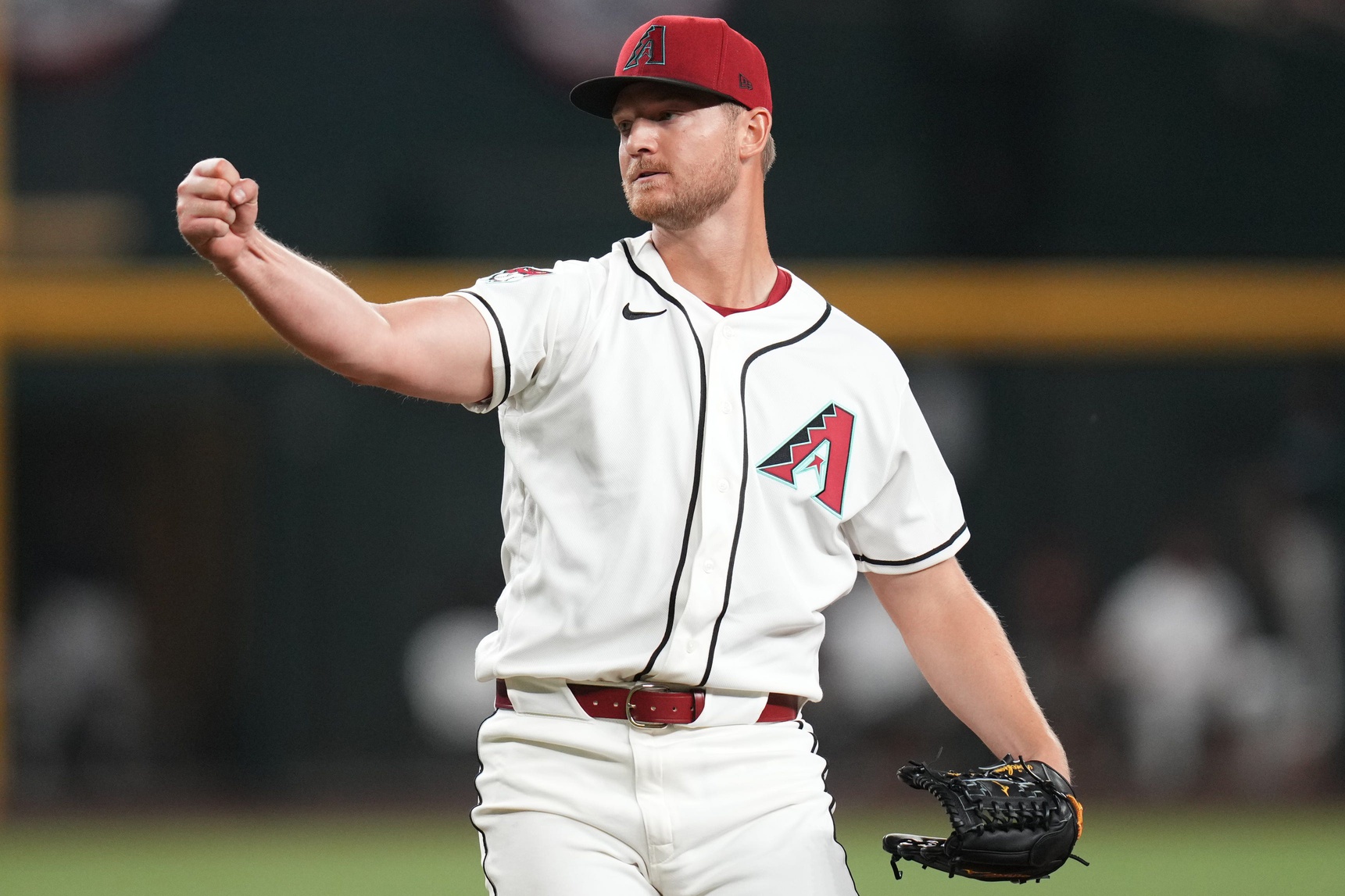 Arizona Diamondbacks right-hander Michael Soroka (34) reacts after striking out a batter to end the inning against the Detroit Tigers at Chase Field on March 30, 2026. © Joe Rondone/The Republic / USA TODAY NETWORK via Imagn Images