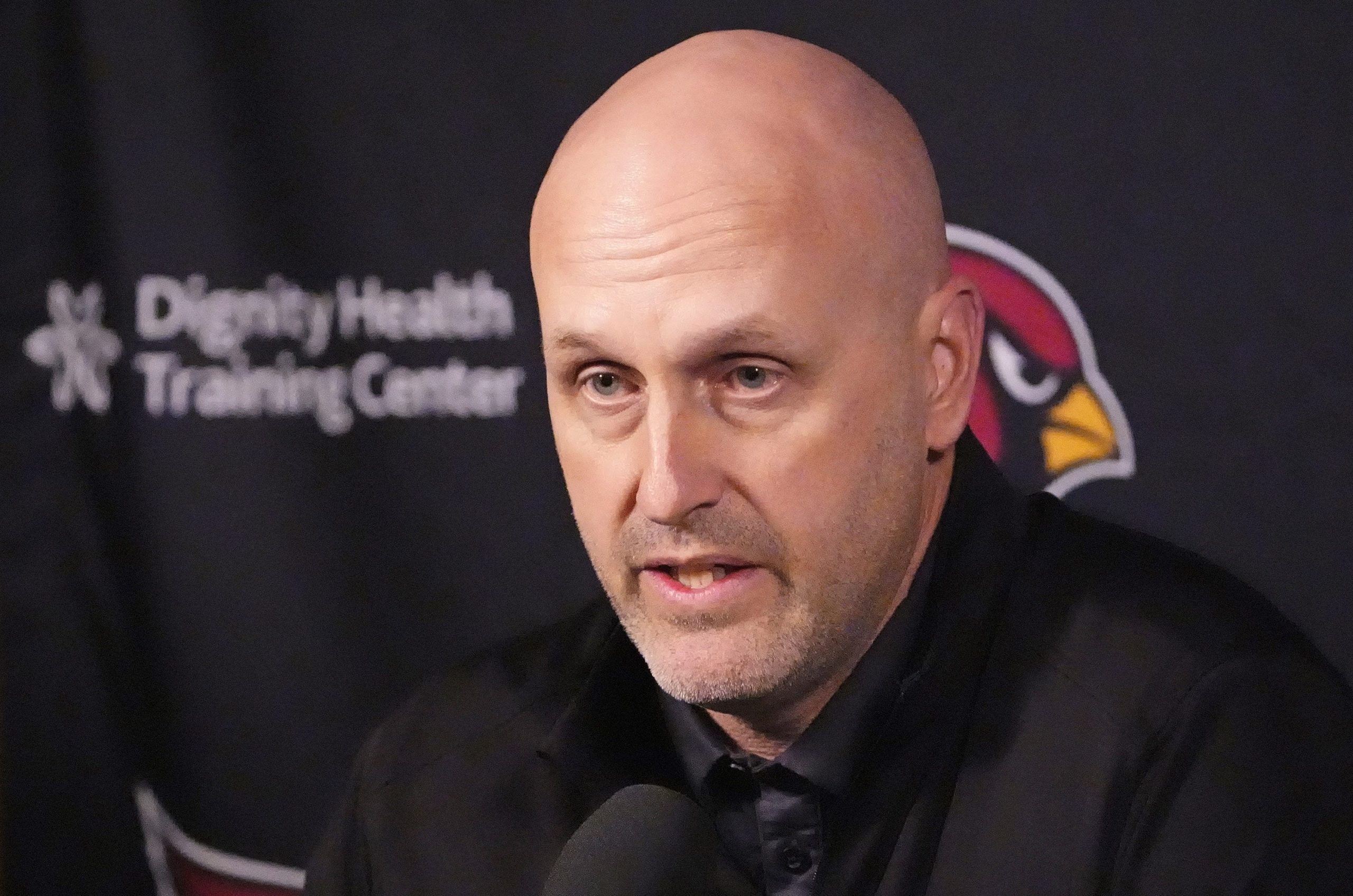Arizona Cardinals general manager Monti Ossenfort during a pre-draft news conference on April 16, 2026, at the Arizona Cardinals training center in Tempe.