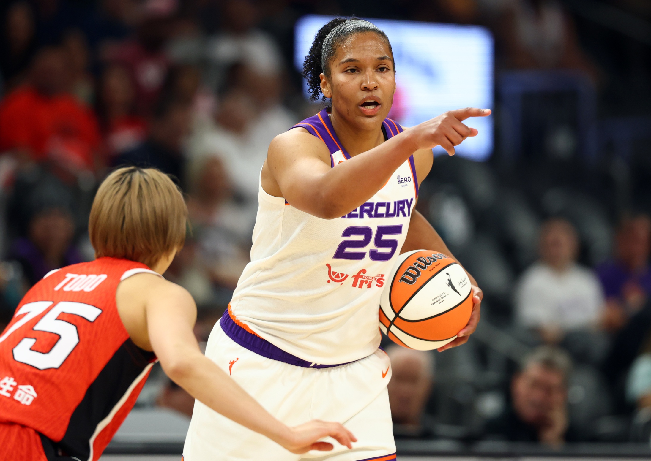 Apr 29, 2026; Phoenix, AZ, USA; Phoenix Mercury forward Alyssa Thomas (25) against Japan during a WNBA preseason game at Mortgage Matchup Center. Mandatory Credit: Mark J. Rebilas-Imagn Images