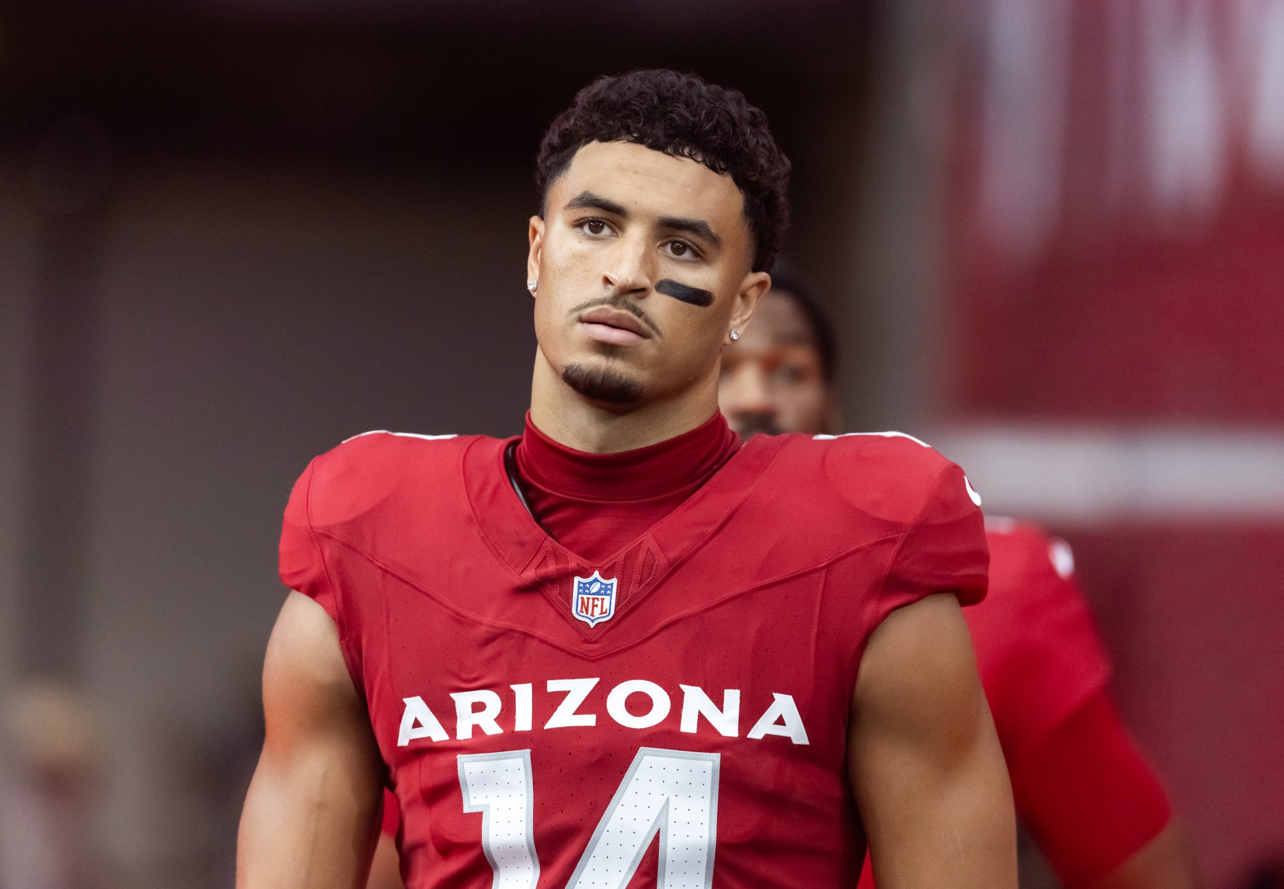 Watson Nov 23, 2025; Glendale, Arizona, USA; Arizona Cardinals wide receiver Michael Wilson (14) against the Jacksonville Jaguars at State Farm Stadium. Mandatory Credit: Mark J. Rebilas-Imagn Images
