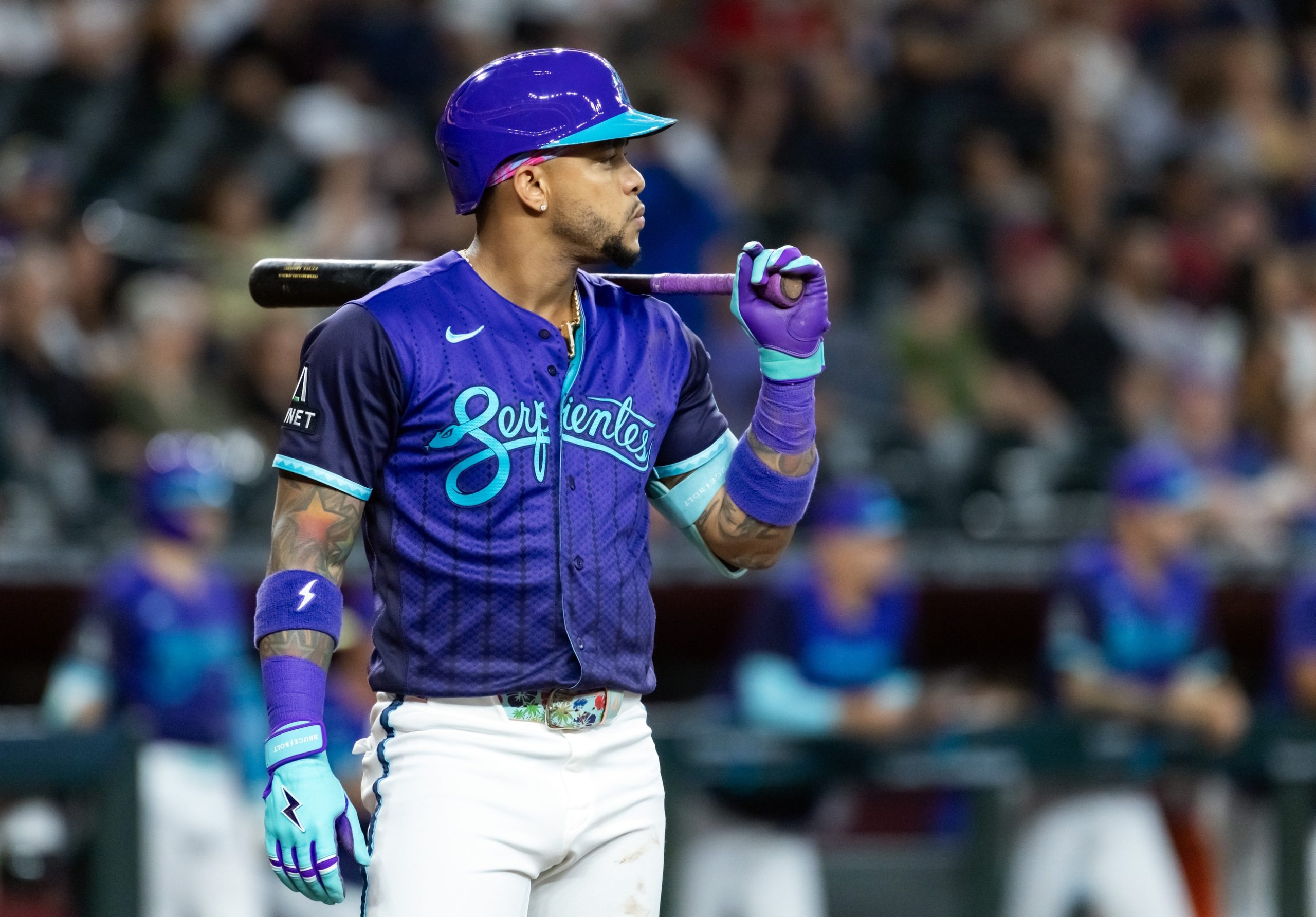 Jun 19, 2026; Phoenix, Arizona, USA; Arizona Diamondbacks second baseman Ketel Marte in the first inning against the Minnesota Twins at Chase Field. Mandatory Credit: Mark J. Rebilas-Imagn Images