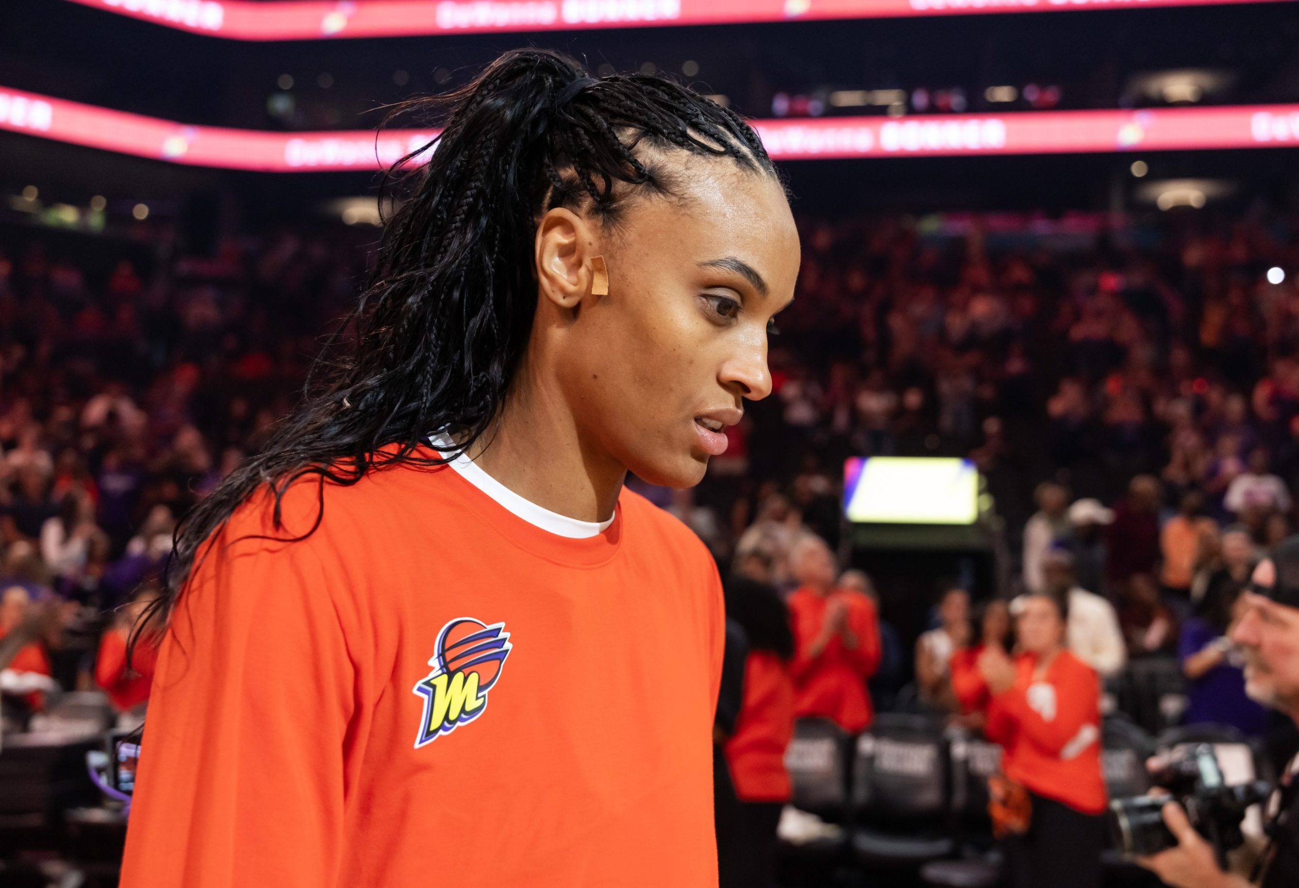Jul 2, 2026; Phoenix, Arizona, USA; Phoenix Mercury forward DeWanna Bonner (24) against the Seattle Storm at Mortgage Matchup Center. Mandatory Credit: Mark J. Rebilas-Imagn Images